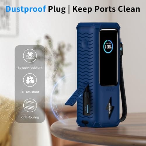 YWXTW Silicone Case for Anker Laptop Power Bank (25,000mAh/165W) - Shockproof Drop-Resistant, Built-in Cable Storage | Non-Slip Grip, Hidden Dust Plug Protective Cover for Anker Power Bank 165w - Thumbnail 5