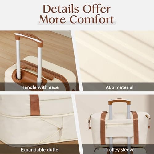 Coolife Suitcase Set 3 Piece Luggage Set Carry On Hardside Luggage with TSA Lock Spinner Wheels (White, 5 piece set) - Thumbnail 5