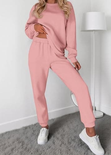 KIRUNDO Sweatsuits Women 2 Piece Outfit Matching Workout Lounge Sets Spring Fall Clothing Tracksuit Airport Travel Outfits(Pink,X-Large) - Thumbnail 3