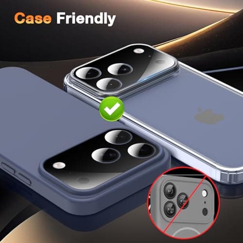 YWXTW [0 Bubbles for iPhone 17 Pro Max Camera Protector, Full Coverage Tempered Glass Lens Screen Protector for iPhone 17 Pro Max Accessories, Case Friendly, HD Clear, 3 Pack (Black) - Thumbnail 5