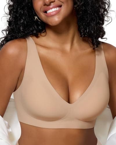 As Fairy Womens Deep V Wireless Comfortable Bra Support Lift No Underwire Plunge Tshirt Bralettes Push Up Seamless Bras (Champagne Skin 32A) - Image 1
