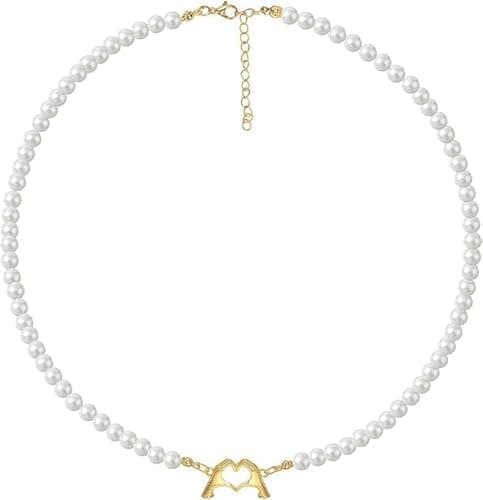 HBFKL Heart Hands Pearl Necklace Outfits Jewelry Accessories Inspired Fans Gift Merch Necklace Friendship Stuff Gift For Merch Birthday Gifts for Girls Women, Wife, Daughter - Image 1