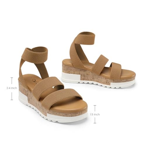 Athlefit Platform Sandals Women Open Toe Elastic Ankle Strap Wedges Comfortable Dressy Brown Flatform Sandals Size 9 - Thumbnail 5