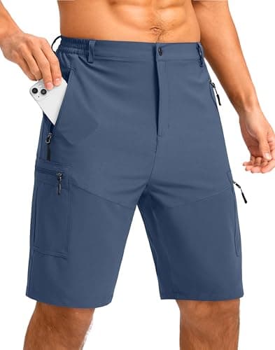 Pudolla Men's Hiking Shorts 11" Lightweight Cargo Work Shorts for Men Summer Travel Golf Casual Outdoor with 5 Pockets(Tibetan Blue XX-Large)