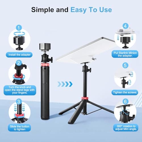 Datop Starlink Mini Tripod Mount,with Aluminum Adapter Tripod Stand Mount Adjustable Height and 360°Tilt Compatible,Starlink mini Stand for Outdoor Camping, Traveling, RV | Starlink Mini Accessories - Thumbnail 6