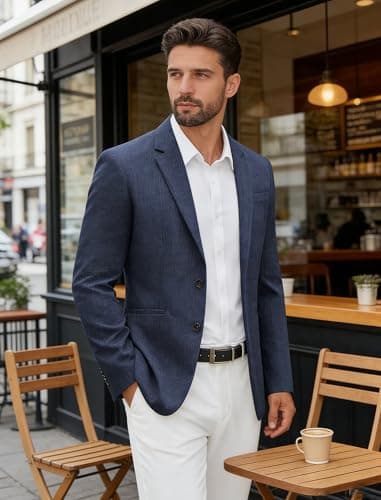 Vssjavun Mens Slim Fit Blazers and Sport Coats Suit Jacket Business Stylish Daily Blazer Navy Blue - Thumbnail 3