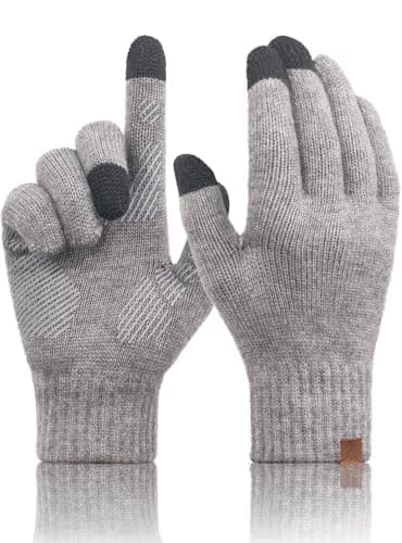 TRENDOUX Winter Gloves for Women Men: Womens Cold Weather Warm Touch Screen Merino Wool Knit Gloves, Ladies Lightweight Thin Thermal Fleece Glove for Walking Driving Texting Gift Medium Size MIDGRAY - Image 1