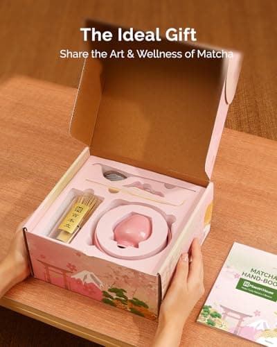 Maestri House Pink Matcha Whisk Set, 7-Pc Complete Matcha Kit with Spouted Ceramic Bowl, Bamboo Whisk and Holder, Scoop, Spoon Rest & Sifter, Tea Cloth – Ideal Gift for Matcha Lovers (Pink) - Thumbnail 3