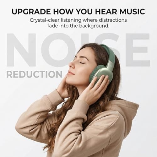 iJoy Ultra Wireless Over-Ear Bluetooth Headphones with Mic, Bluetooth Headset with Backup Wire & SD Slot, Wireless Headphones for Work, School & Gym (Green) - Thumbnail 2
