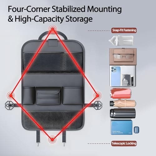 FASTAGEI 2 Pack Universal Foldable Car Backseat Organizer with Table Tray, Car Seat Back Protector with Touch Screen Phone Holder, Premium Leather Kick Mats with Storage Pockets Tissue Box (Black) - Thumbnail 4