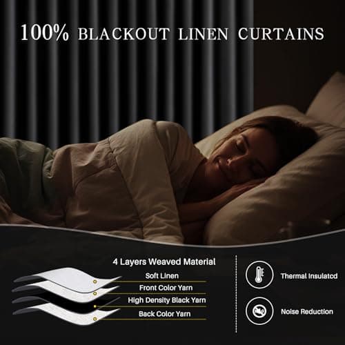 YZ HOME Pinch Pleated Linen Curtains 100% Blackout 84 Inches Long for Living Room Bedroom, Memory Trained Thermal Insulated Room Darkening Window Drapes with Rings Hooks, 2 Panels, White, 40" Wx84 L - Thumbnail 2