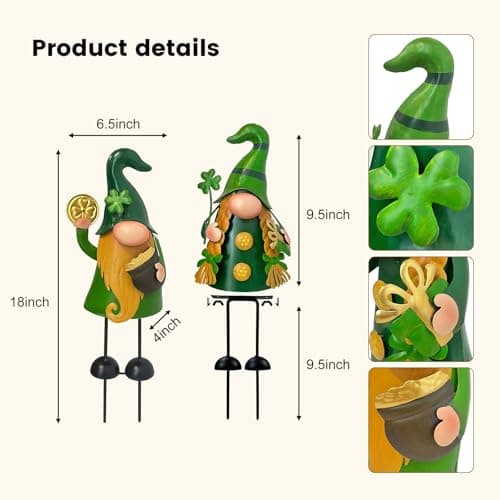 HONGLAND 18 Inch Spring Gnomes Outdoor Decor, 2Pcs Metal Gnomes Garden Stakes, Gnome Gifts for Women Outside Decorations for Yard Home Garden Lawn Patio - Thumbnail 2