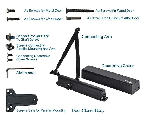 SOPHIA Door Closer Commercial Grade 1, Automatic Door Closer Heavy Duty, Fully Adjustable for 44-330LBS Doors, Auto Door Closure High Traffic Areas - ADA Compliant & UL Listed, Matte Black, DK8000 - Thumbnail 5