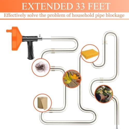 33 Feet Drain Snake Auger, Plumbing Snake Drain Hair Clog Removal Tool, Sink Unclogger Drain, Heavy Duty Toilet Snake Auger, Cleaner Tool for Bathroom Kitchen Tub Shower Drain Clog Remover with Gloves - Thumbnail 6