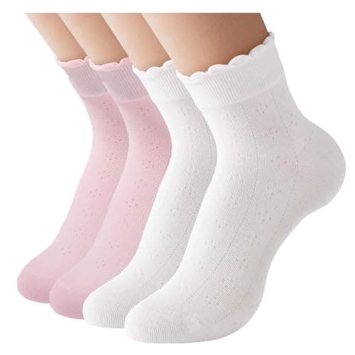 4 Pairs White Ruffle Socks, Soft Cotton Women Ankle Socks, Size 5-11 - Image 1