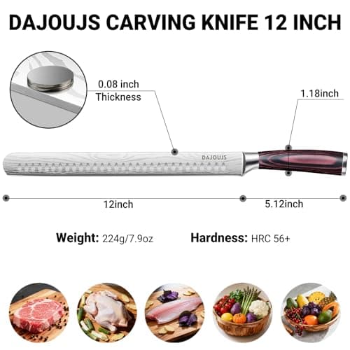 DAJOUJS Brisket Knife Meat Carving Knives - 12 Inch Ultra Sharp High Carbon Steel Kitchen Carving Slicing Knife with Ergonomic Wood Handle & Gift Box for Turkey, Meat Cutting, BBQ - Thumbnail 5