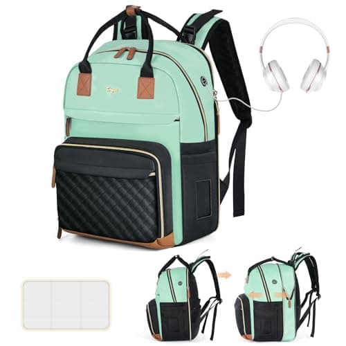 Tonyeee Diaper Bag Backpack - Extra Large Diaper Bag for 2 Kids Twin, Travel Baby Bags for Mom Dad 25-37L Expandable with Changing Pad Earphone Hole, Green Black