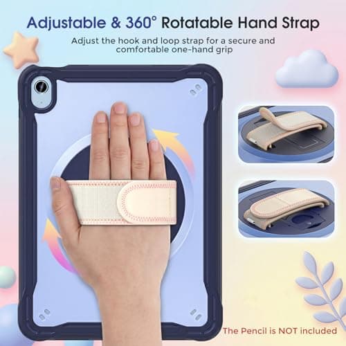 ProCase Kids Case for iPad A16 11th Gen 11" 2025/iPad 10th Gen 10.9" 2022 with Screen Protector, Fully-Body Shockproof Rugged Protective Cover with Rotatale Stand Hand/Shoulder Strap -Navy - Thumbnail 6