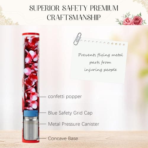 Rose Petal Confetti Cannon 12 Pack, 12" Biodegradable Red Flower Petal Party Poppers for Wedding Aisle, Proposal, Engagement, Anniversary & Bridal Shower Celebrations - Thumbnail 6