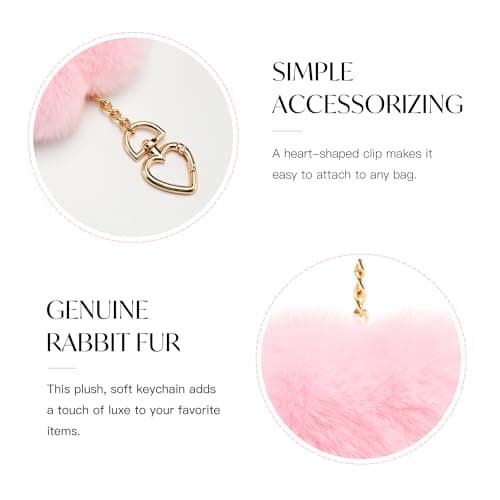Stelle Pom Pom Keychain Rabbit Fur Bag Charms Fluffy Cute Keychains Purse Backpack Accessories Gifts for Girls/Women(Pink,Heart) - Thumbnail 4