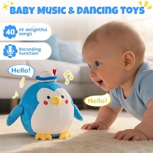 Crawling Penguin Baby Toy with 48 Songs & Record– Interactive Musical Plush Toy for Babies 6-12 Months, USB Rechargeable Dancing Stuffed Animal, Sensory Toy for Toddlers 1-3, Baby Birthday Gift - Thumbnail 2