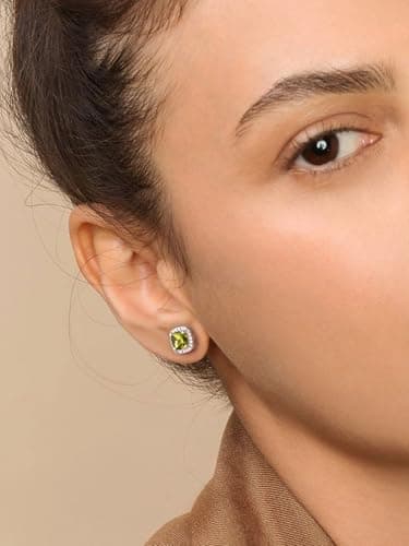 Bestyle Peridot CZ Stud Earrings,Birthstone Earrings Stud for Women Sterling Silver Square Cubic Zirconia Stud Earrings Hypoallergenic Silver Earrings for Women - Thumbnail 2