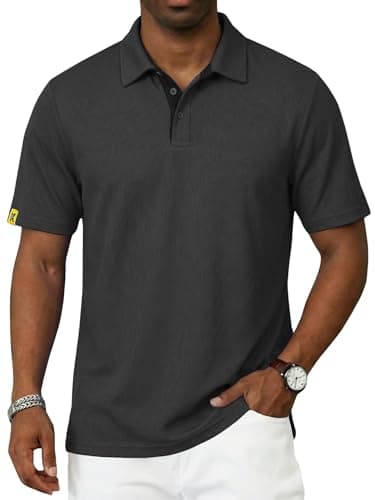 REXUHOWU Men's Polo Shirt Short Sleeve Moisture Wicking Sports Casual T-Shirt Golf Polo Shirt Business Collar Shirt for Men Darkgrey XXL - Thumbnail 3