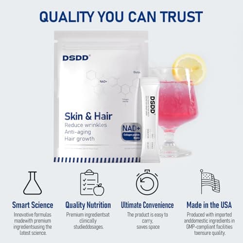 DSDD Biotin Supplement for Supports Healthy Hair, Skin & Nails, Hair Growth Vitamins for Women & Men with 1000mcg Biotin, 1000mg NAD, Collagen, Sodium, Non-GMO & No Gluten 20 Servings - Thumbnail 5
