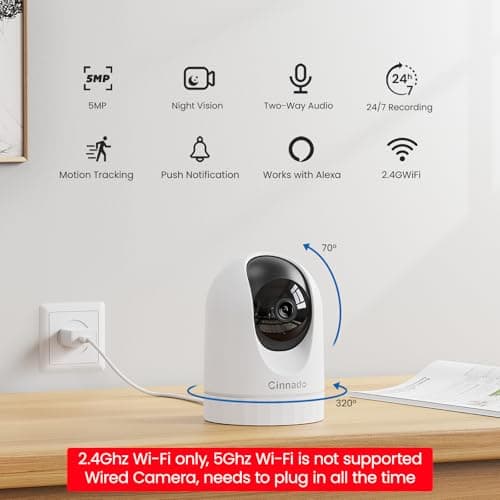 Cinnado 2K Home Security Cameras-2.4Ghz WiFi Indoor Camera with 360° Motion Detection for Pets/Nanny/Baby/Dog, 2 Way Audio, 24/7 SD Card Storage, Cloud Storage, Works with Alexa & Google Home, D1 4P - Thumbnail 2