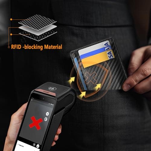 Travelambo Front Pocket Minimalist Leather Slim Wallet RFID Blocking Carbon Fiber Texture(Black) - Thumbnail 5