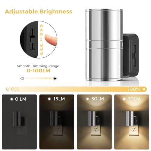 L LOHAS LED Night Light, Night Lights Plug into Wall, 1-Pack, Smooth Silver Glossy Plating Metal-Shade Nightlight, Light Sensor, Soft White 3000K, Dimmable Night Light Plug in for Hallway Bedroom - Thumbnail 2
