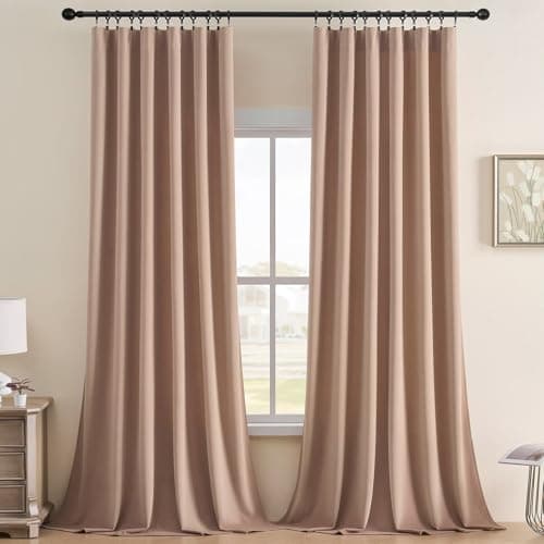 Joydeco Velvet Curtains Rose Beige Blackout Curtains Thermal Insulated 72 inches Long Window Curtains Super Soft Room Darkening Drapes for Bedroom Living Room Elegant Rod Pocket 2 Panels Rose Beige - Image 1