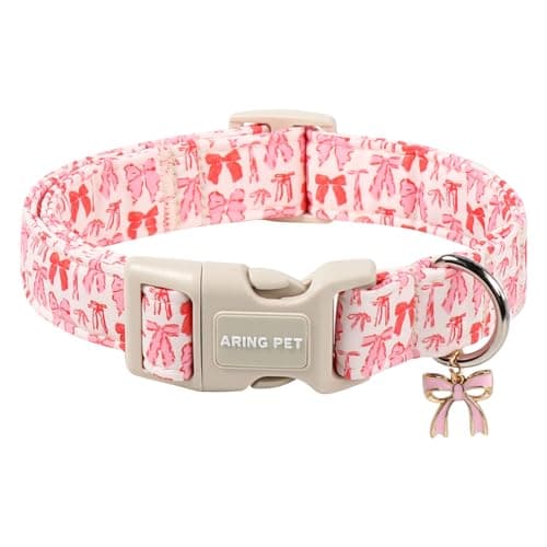 ARING PET Girl Dog Collar, Cute Spring Summer Pink Bow Puppy Pet Collars Necklace for Small Medium Large Female Dogs-XS