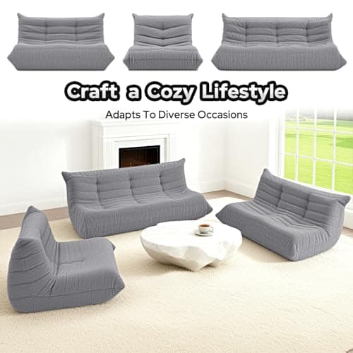 HABUTWAY Bean Bag Chairs Fireside Lazy Floor Sofa, Soft Teddy Fleece 2 Seater Sofa with High-Resilience Foam Filling，Beanbag for Living Room, Bedroom, Office (Light Gray Teddy) - Thumbnail 6