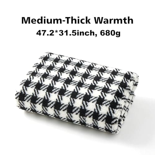 SHINEDOOR Jacquard Sherpa Wearable Blanket Lap Blanket Comfy Poncho Throw with Wooden Buttons Fleece Wearable Blankets for Women Soft Winter Shawl Gifts & Home Black & White Checkered - Thumbnail 4