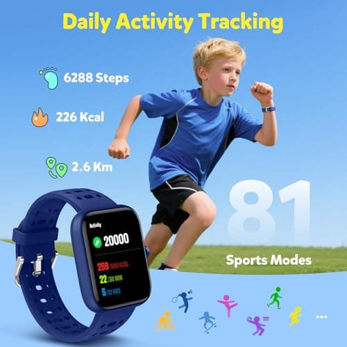 Gydom Smart Watch for Kids, Without/with APP Mode, 1.83" Touchscreen Fitness Tracker Watch, Heart Rate/Sleep Monitor, IP68 Waterproof Pedometer, Puzzle Games for Girls Boys Teens 5-16, 81 Sport Mode - Thumbnail 3