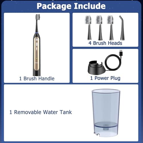 Ducard Electric Toothbrush with Water Flosser, 3 Sonic Toothbrush Modes & 5 Water Flossing Pressure for Deep Clean, IPX7 Waterproof for Shower, Rechargeable Flosser for Braces Sensitive Gums, 4 Heads - Thumbnail 6