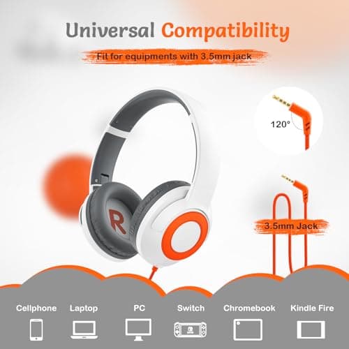 TONOSHARK Kids Wired Headphones with Microphone, Volume Limited to 85/94dB, Foldable 3.5mm Jack Headset for Girls, Pink Over-Ear Headphones for School, Study & Travel, Includes Carry Case（White） - Thumbnail 6