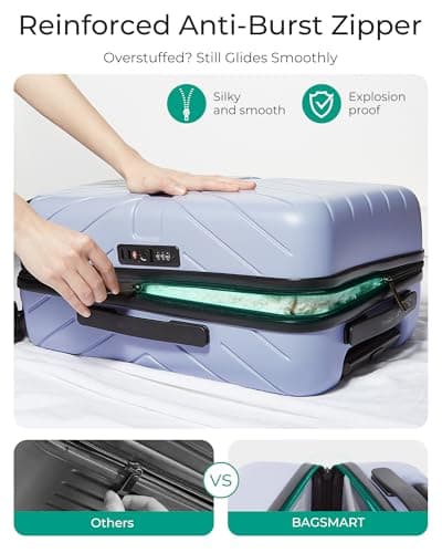 BAGSMART Carry On Luggage 22x14x9 Airline Approved, 20 Inch Lightweight Carry On Suitcase, Hard Shell Luggage with Spinner Wheels, 20 Inch Rolling Suitcases, Purple - Thumbnail 4