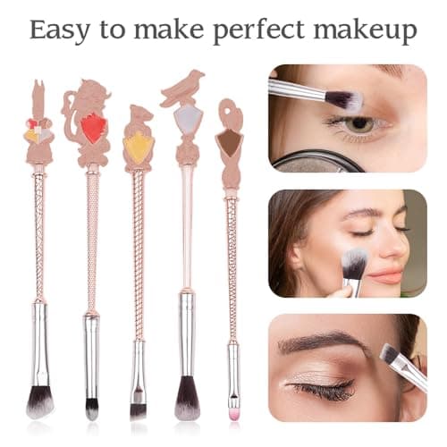 Harry Makeup Brushes Set,Pottter Magical Gift Box for Women Girls,Christmas Birthday Gifts for Kids,Eye Shadow Eyeliner Blending Lip Brush (Rose Gold set-5 pcs) - Thumbnail 3