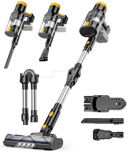 LIVOWALNY Cordless Vacuum Cleaner Compatible with DeWalt 20V Battery, 350W Brushless 40kPa Suction, 0.8L Dual Dust Cup, LED Floor Brush & 180° Flex Wand for Hardwood & Carpet (Battery Not Included) - Image 1