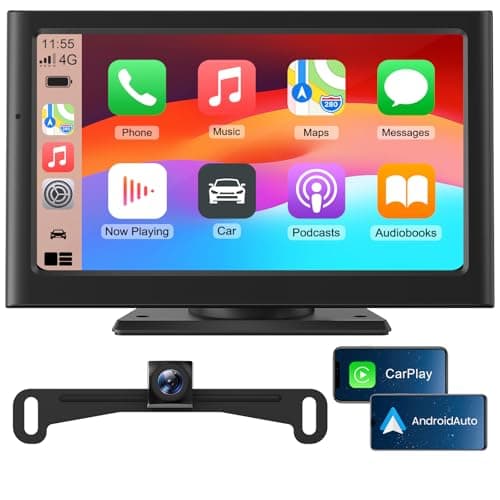 Foxpark Portable Carplay Car Screen for Apple & Android Auto-7" HD Wireless Car Play Touch Screen with Backup Camera,Car Audio Receivers with Voice Control,GPS Navigation,Bluetooth,Mirror Link,FM