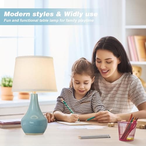 Seealle 19.4" Modern Sky Blue Table Lamp Set of 2-Bedside Lamps for Nightstand, Bedroom Lamp for Living Room Desk End Table Office Guest Room Dresser - Thumbnail 3