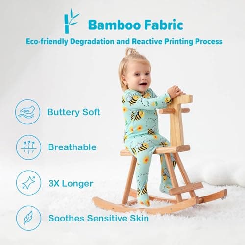 Baby One-Piece Footies Long Sleeve Rompers 2-Way Zipper, Baby Bodysuit Bamboo Clothes for Boys Girls (Bee, Newborn) - Thumbnail 5