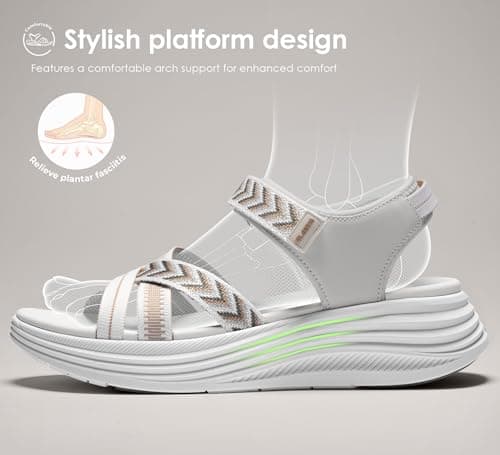 Vilanva Women's Comfortable Orthopedic Platform Walking Sandals with Arch Support Adjustable Buckle Cushioned Midsole for Plantar Fasciitis Relief Casual Sport Summer Outfits - Thumbnail 3