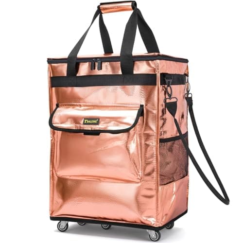 BALEINE Reusable Grocery Bags on Wheels, Rolling Tote Bag, Shopping Trolley, Large Backpack Shopping Carts for Groceries (16"x11.5"x23.5", Rose Gold) - Image 1
