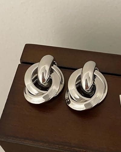 UANNEAU Chunky Silver Earrings for Women Trendy 14k Gold Plated Statement Triangle Stud Earrings Hypoallergenic Lightweight Geometric Vintage Drop Earring Jewelry - Thumbnail 3