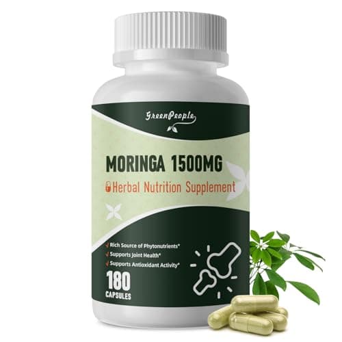 GREENPEOPLE Whole-Leaf Moringa Capsules 1500mg - High Potency 10:1 Moringa Oleifera Leaf Extract - Natural Green Superfood for Energy & Immune Support - Vegan, Non-GMO, Caffeine Free - 180 Count - Image 1