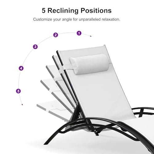 PURPLE LEAF Patio Oversized Chaise Lounge Chair Set with Side Table Pool Adjustable Recliner Chairs for Outside Beach Outdoor Sunbathing Tanning Poolside Lounger Chair, White - Thumbnail 4