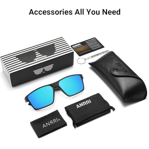 ANRRI Polarized Sports Sunglasses for Men Driving Sunglasses Lightweight Tr90 Frame for Cycling Fishing Running UV400 Protection Mirrored Blue Lens Black Frame - Thumbnail 6